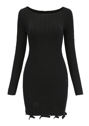 SZ60176-2 Blue Knit Mini Sweater Dress